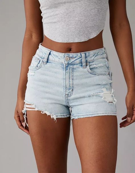 AE Next Level High-Waisted V-Rise Ripped Denim Short Short Basic Summer Outfits, Jean Short Outfits, Outfit Inspo Summer, Ripped Denim Shorts, Casual Preppy Outfits, Cute Pants, Cute Preppy Outfits, Denim Short, Cute Everyday Outfits