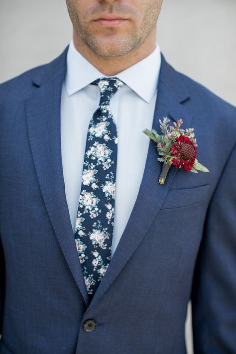 Fall boutonnière ideas with The Black Tux Tux Wedding Party, Boutonnière Ideas, Black Tux Wedding, Groom Blue Suit, Fall Boutonnieres, Groomsmen Tie, Blue Floral Tie, Wedding Tux, March Wedding