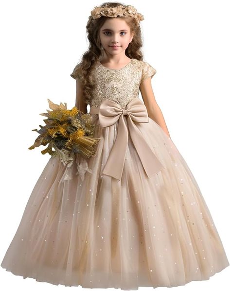 Amazon.com: TTYAOVO Girl Flower Dress Wedding Party Princess Lace Gown Size 140 (7-8 Years, 53 Champagne): Clothing, Shoes & Jewelry Puffy Ball Gowns, Flower Dress Wedding, Flower Girl Gown, Dress Wedding Party, Princess Flower, Girl Flower, Princess Wedding, Flower Dress, Lace Gown