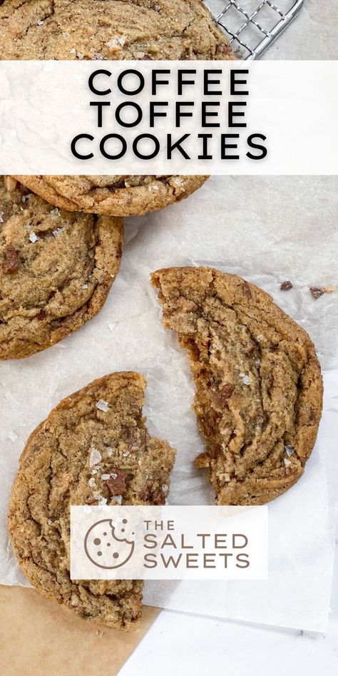 Coffee toffee cookies are a sweet and nutty cookies made with browned butter, espresso powder, toffee bits and a good sprinkling of salt. They're such a good mix of flavors. Instant Coffee Cookies, Espresso Toffee Cookies, White Chocolate Toffee Cookies, Coffee Toffee Cookies, Butter Pecan Toffee Cookies, Toffee Coffee Cookies, Espresso Powder Cookies, Espresso Brown Butter Cookies, Espresso Brown Butter Toffee Cookies