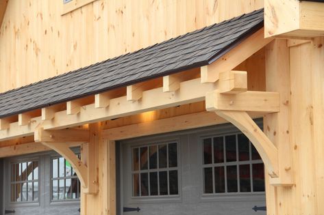 Gaeage Doors, Gable Roof Over Garage Door, Cedar Garage Pergola, Garage Door Roof Overhang, Eyebrow Over Garage Door, Garage Pergola Ideas, Garage Roof Ideas, Garage Door Overhang, Timber Awning