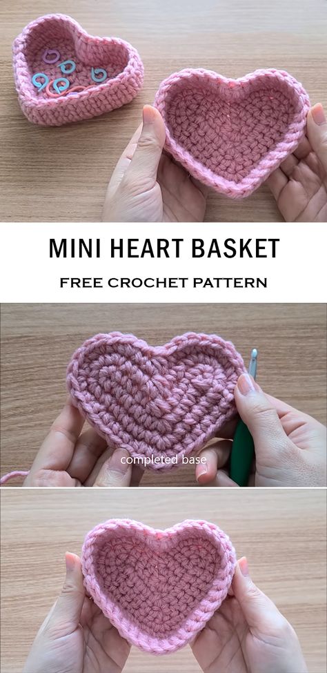 Quick Crochet Projects For Markets, Easy One Hour Crochet Projects, Easy Small Crochet, Crochet Items To Sell, Crochet Tapestries, Heart Shaped Basket, Business Crochet, Market Crochet, Heart Basket