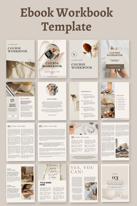 Workbook Template Ebook Template Beige | Canv Ebook Designs Layout, Small Business Ideas Products, Ebook Design Layout, Ebook Creation, Workbook Layout, Indesign Inspiration, Ebook Business, Party Planner Template, Ebook Layout