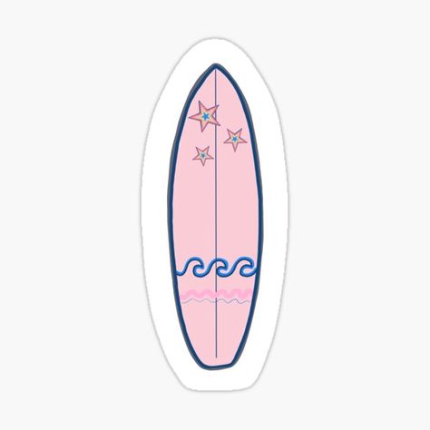 Cartoon Surfboard, Surfboard Drawing, Surfboard Stickers, 2025 Moodboard, Summer Stickers, Preppy Stickers, Pastel Beach, Redbubble Stickers, Bella Bella