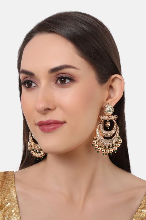 Buy Tizora Antique Tiered Chandbali Earrings Online | Aza Fashions Kundan Chandbali, Chandbali Earrings, Color Stones, Celebrity Beauty, Jewellery Accessories, Mens Accessories Jewelry, Online Earrings, Indian Jewellery, Accessories Branding