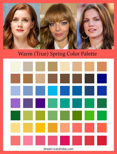 Warm (True) Spring Color Palette and Wardrobe Guide – Dream Wardrobe True Spring Color Analysis, Warm Spring Colour Palette, Warm Spring Color Palette Outfits, True Spring Palette, Warm Spring Palette, Warm Spring Color Palette, True Spring Color Palette, Warm Spring Outfits, True Spring Colors