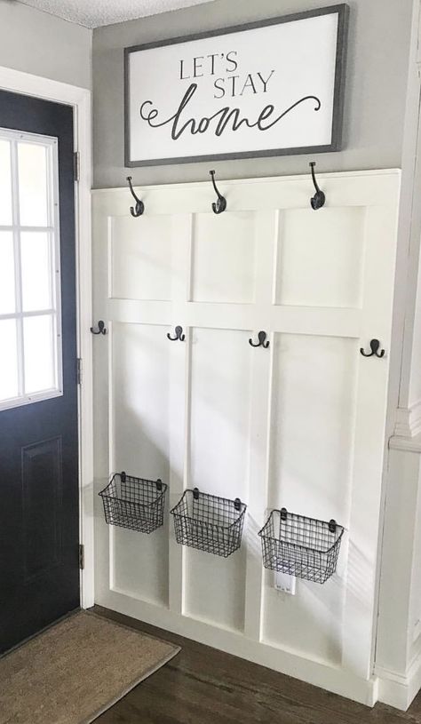 Mudroom Hook Ideas, Flat Mudroom Wall, Foyer Drop Zone, Small Entryway Cubby Ideas, Front Entry Coat Rack Ideas, Foyer Coat Rack Entryway, Porch Closet Ideas, Hall Coat Rack Entryway, Coat Wall Ideas