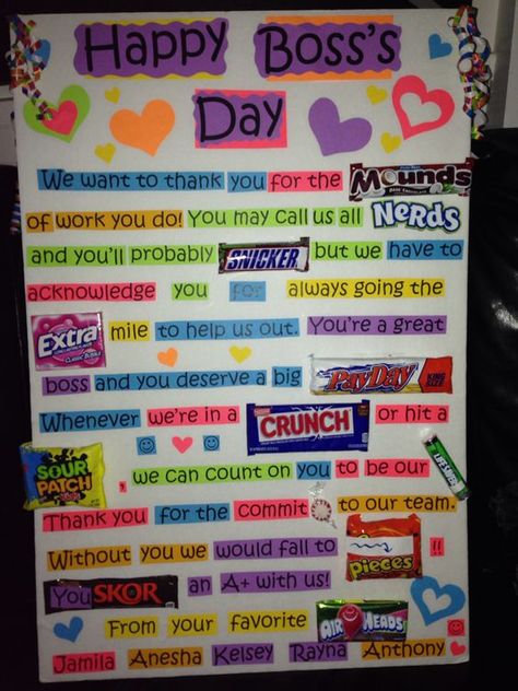 Boss's Day Candy Poster, Principal Candy Poster, Bosses Day Candy Poster, Boss Appreciation Ideas, Boss Appreciation Gifts, Candy Poster Board, Quotes For Boss, Candy Posters, Candy Boards