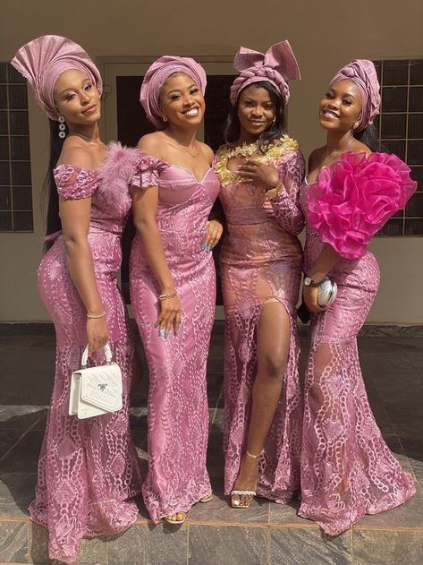 Best Lady Style For Wedding In Nigeria, Pink African Wedding Dress, Nigeria Bridesmaid Dresses, African Bridesmaid Dresses Design, Chief Bridesmaid Dresses Nigerian, Roora Dresses, Nigerian Bridesmaid Dresses, Latest Bridesmaid Dresses, Lace Dress Classy