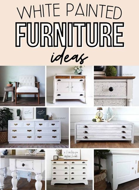 White Painted Furniture Chalk Paint Furniture Tutorial, Painting Wood Furniture White, White Painted Dressers, White Chalk Paint Furniture, White Farmhouse Table, China Cabinet Makeover, Painted Furniture Ideas, Painting Shiplap, Antique China Cabinets