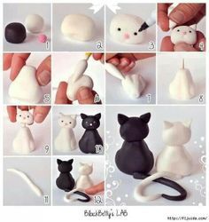 Cat wedding topper fondant tutorial It might be fondant but I'm sure you can make it with polymer clay too =D Cat Fondant, Fondant Animals, Fondant Tutorial, Tanah Liat, Cat Cake, Polymer Clay Animals, Fondant Figures, Clay Animals, Cute Clay