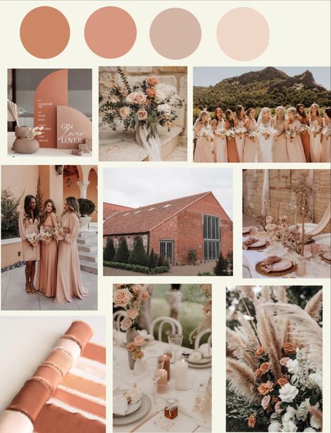 Desert Rose And Terracotta Wedding, Clay Wedding Color Scheme, Neutral Colour Wedding Theme, Taupe And Peach Wedding, Peach Tone Wedding, Beige And Peach Wedding, Burnt Peach Wedding Theme, Burnt Peach Wedding, Wedding In August Ideas