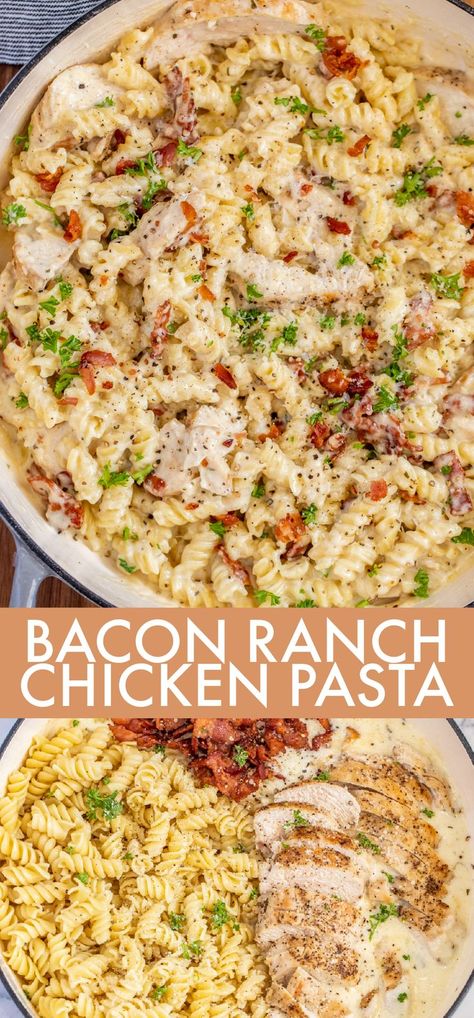 Easy Chicken Bacon Ranch Pasta, Chicken Bacon Pasta Recipes, Ranch Salad Recipes, Elbow Pasta Recipes, Ranch Chicken Pasta, Rotini Pasta Recipes, Chicken Breast Pasta, Bacon Pasta Recipes, Bacon Ranch Chicken