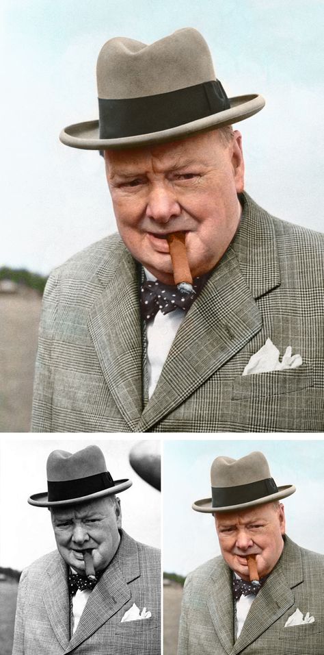 Winston Churchill - Artist Colorizes Old Black & White Photos Making History Come To Life Winston Churchill Photos, Historical People, British Bulldog, Winston Churchill, Great Leaders, British History, Black White Photos, World Leaders, Famous Faces