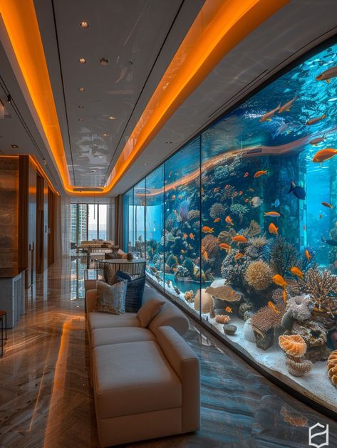 Top 5 Aquarium Décor Ideas to Enhance Your Living Room  Get inspired with aquarium designs that fit perfectly into your **minimalist apartment**. These ideas bring a refreshing, **warm home aesthetic** to your **living room decoration**. #AquariumDesign #ApartmentLiving Fish Tank In House Living Rooms, Giant Aquarium In House, Big Aquarium In House, Aquarium In Living Room, Aquarium In House, In Home Aquarium, Luxury Aquarium, Home Aquarium Ideas, Floor Aquarium