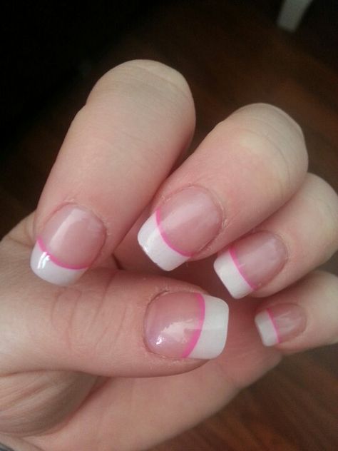 French with pink line French Nails With Pink Line, Pink French Tip Nails With White Line, Double Line French Tip Nails Pink, French Manicure With Pink Line, Pink French Tip Nails With Silver Line, White French Tip With Pink Line Under, French Manicure Nail Designs, Pink French Manicure, French Pedicure