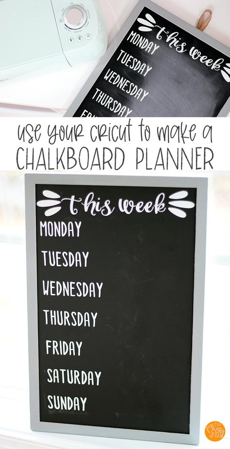 Learn how to use Cricut Explore Air 2 to get organized and make an easy chalkboard weekly planner! #sponsored #cricut #chalkboard #planner Chalkboard Vinyl Projects, Chalkboard Planner, Weekly Menu Boards, Chalkboard Vinyl, How To Use Cricut, Thrifty Diy, Magnetic Chalkboard, Cricut Tips, Calendar Planner