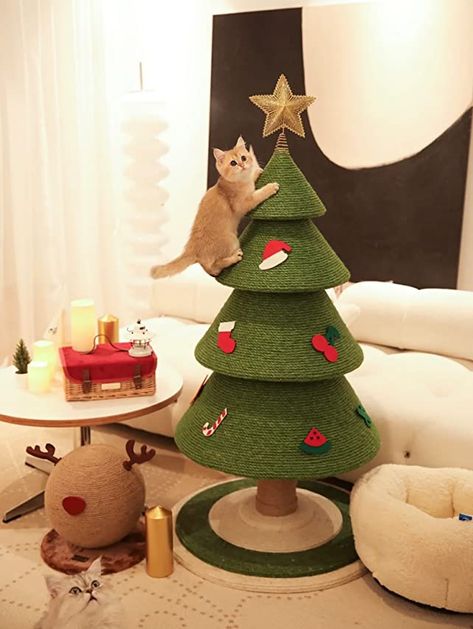 Check this out! Cat Tree Christmas Tree, Diy Cat Christmas Tree, Cats Christmas Tree, Cat Proof Christmas Decorations, Christmas Tree For Cats, Christmas Cat House, Cat Proof Christmas Tree, Cute Cat Toys, Christmas Cat Tree