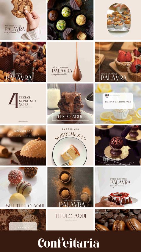 Confectionery Canva Template: Create stunning confectionery graphics with this minimal, aesthetic, elegant, sophisticated, and premium #Patisserie #Aesthetic_Branding #Designer_Canvas #Chocolate_Pack Food Photography Dessert, Aesthetic Branding, Designer Canvas, Chocolate Pack, Instagram Feed Layout, Bakery Branding, Feed Insta, Coffee Shop Aesthetic, Instagram Template Design