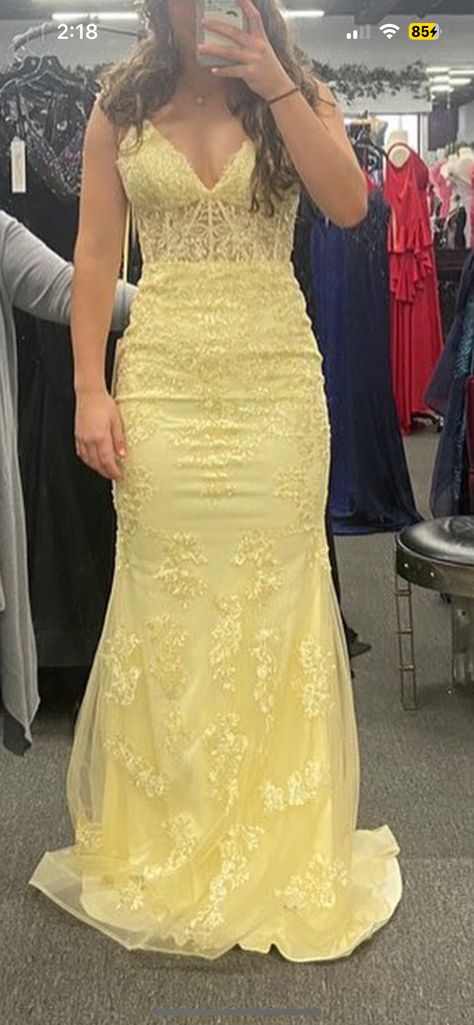 Pastel Yellow Prom Dresses, Pastel Yellow Prom Dress, Light Yellow Prom Dress, Yellow Corset, Yellow Prom, Prom Dress Inspo, Green Formal Dresses, Spring Formal, Prom Inspo