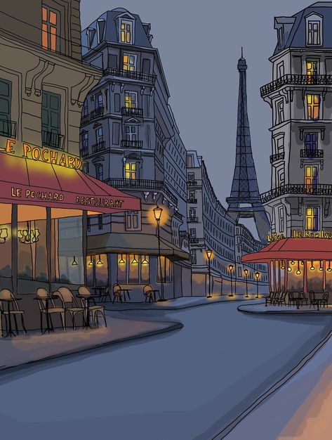 Paris at night | My digital illustration | Helena Crevel | Flickr Paris Drawing, Paris Illustration, City Drawing, Architecture Drawing Art, Paris At Night, City Illustration, City Street, Urban Sketching, Anime Scenery Wallpaper