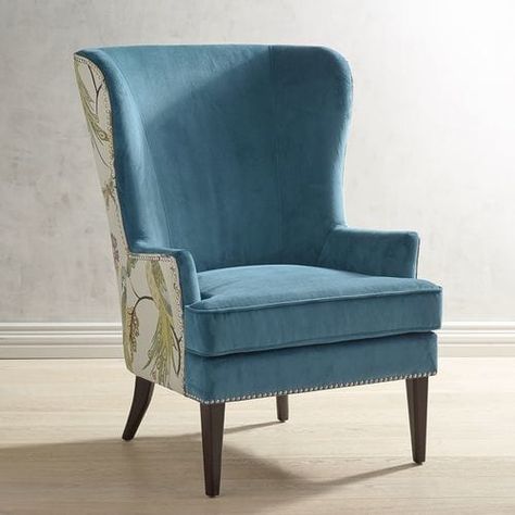 Teal Chair with Peacock Back Detail Styling Bedroom, Decorations Graduation Party, Teal Chair, Wingback Accent Chair, Wing Chairs, Farmhouse Vibes, Teal Accent Chair, Graduation Party Diy, Chair Decor