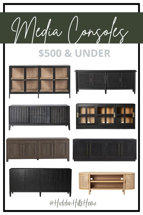 Living room decor media consoles under $500! 7 Foot Tv Stand, Dark Media Console, 70” Tv Console, Media Console Playroom, Closed Media Console, Media Console With Storage, Large Media Console Living Room, Apartment Media Console, Long Tv Cabinet Ideas