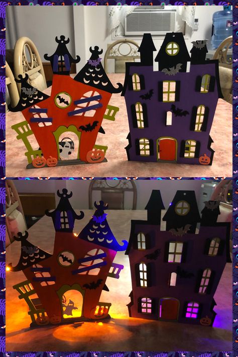 Dollar Tree Fall Decor, Dollar Tree Fall Decor Diy, Halloween Houses, Halloween Diorama, Haunted House Diy, Bricolage Halloween, Dollar Tree Halloween, Halloween Wood Crafts, Homemade Halloween Decorations