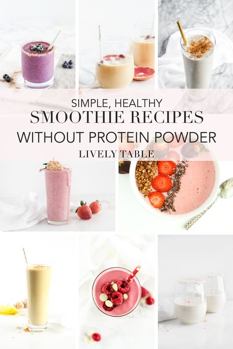 Love smoothies, but don't love protein powder? Try one or all of these 9 simple, healthy smoothie recipes without protein powder for breakfast, a snack or quick dessert! #smoothies #recipes #roundup #healthy #noproteinpowder #easy #breakfast #snack #fruitsmoothie Smoothie Recipes Without Protein Powder, Protein Smoothies Without Powder, Simple Healthy Smoothie Recipes, Dessert Smoothies, Protein Smoothie Recipes Healthy, Easy Healthy Smoothie Recipes, Apricot Smoothie, Health Smoothie Recipes, High Protein Smoothies