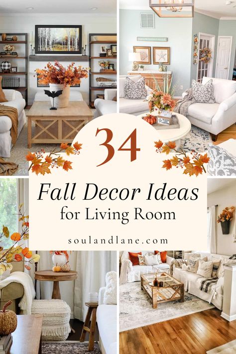 34 Living Room Fall Decor Ideas to Welcome This Season Thanksgiving Decorations Living Room, Room Fall Decor Ideas, Living Room Fall Decor Ideas, Fall Living Room Decor Ideas, Fall Decor Ideas For Living Room, Room Fall Decor, Fall Living Room Ideas, Cozy Fall Living Room, Fall Room Decor