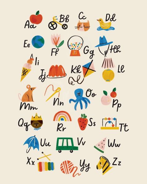 Abc Art Work, Alphabet Book Illustration, Alphabet Poster Design, Children’s Wall Art, Abc Mural, New Year Illustration Art, Alphabet Mural, Kids Illustration Art, Illustrative Poster