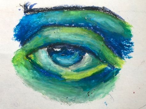 Blue And Green Drawing, Blue Oil Pastel Art, Oil Pastel Art Eye, Oil Pastel Eye Drawing, Eye Oil Pastel, Green Eyes Drawing, Blue Eye Drawing, Oil Pastel Art Ideas Inspiration, Drawing Eyes