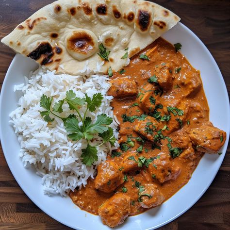 Chicken Tikka masala with Long grain rice and naan Essen, Chicken Tikki Masala, Tikka Masala Chicken Recipe, Tikki Masala, Christmas Banquet, Amazing Food Platters, Sunday Recipes, Chicken Masala, Bobby Flay