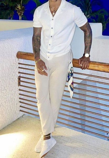 Miami Outfits Men Club, Wedding Ideas Outfit Men, Men’s Summer Looks 2023, White Vacation Outfit Men, Mens Accessories 2023, Summer Style Men 2023, Mens Date Night Outfit Classy Summer, Men’s Vacation Style 2023, Mens Street Wear 2023