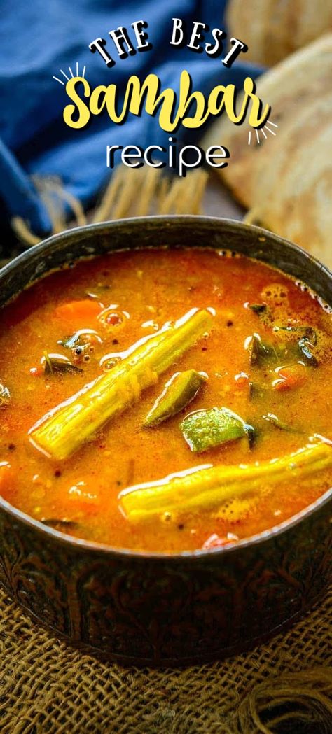 Tangy and Spicy Sambar is a South Indian staple dish that is served for all the meals including breakfast, lunch, and dinner. It is a stew of yellow lentils with vegetables and spices added to it. Here is my easy recipe to make it at home. Sambhar Recipe, Sambar Recipe, Yellow Lentils, Boiled Vegetables, Lentil Stew, Vegetable Stew, South Indian Food, Onion Recipes, Cooked Veggies