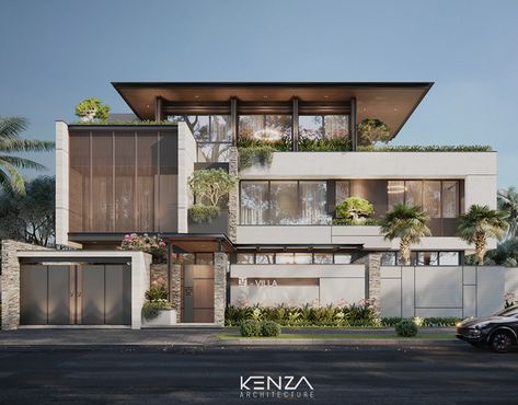 NganNguyen_Spa :: Behance Tropical Facade Design, Tropical Modern House Exterior, Tropical House Facade, Modern Tropical House Facade, Tropical House Design Exterior, Modern Tropical House Exterior, Japanese Modern Architecture, Elevation Designs For House, Exterior Facade Design