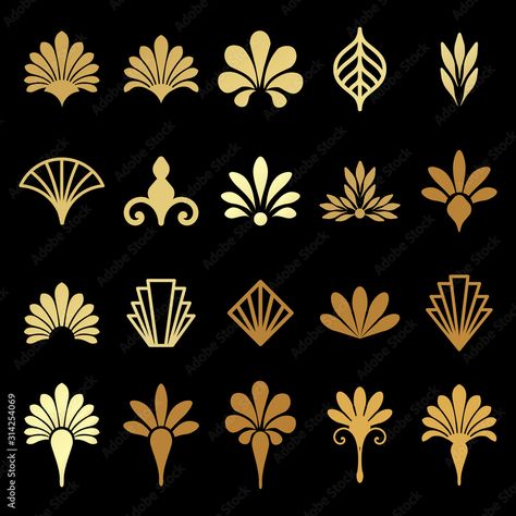 Beautiful set of Art Deco, Gatsby palmette ornates from 1920s fashion and design trends vector vector de Stock | Adobe Stock Motif Art Deco 1920s, Art Deco Bee, 1920s Tattoo, 1920s Art Deco Pattern, 1920s Patterns, Art Deco Vector, Motif Vector, Art Deco Motifs, Art Deco Flowers