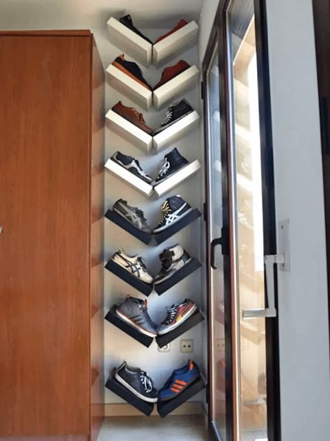 20 Practical Small Walk-in Closet Ideas for more storage - IKEA Hackers Lack Shelves, Ikea Shoe Storage, Lack Shelf, Ikea Lack Shelves, Storage Shoes, Ikea Shoe, Ikea Wall, Ikea Lack, Shoe Storage Solutions