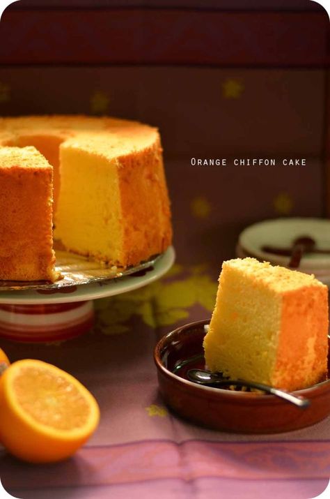 Orange Chiffon Cake Recipe, Chiffon Cake Recipe, Orange Chiffon Cake, Lemon Olive Oil Cake, Orange Cake Recipe, Orange Chiffon, Sponge Cake Recipes, Sugar Cake, Chiffon Cake