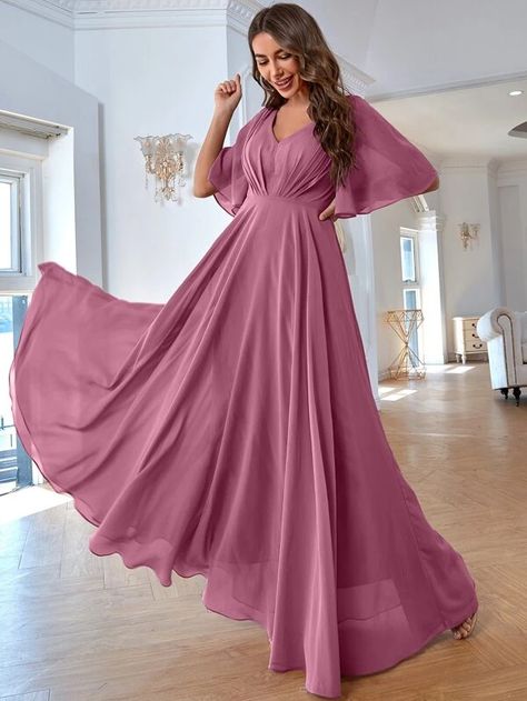 Long Flowy Dress, Elegant White Dress, Bridesmaid Dresses With Sleeves, Shein Dress, Flowy Maxi Dress, Chiffon Prom Dress, Chiffon Maxi, Chiffon Maxi Dress, Long Bridesmaid Dresses