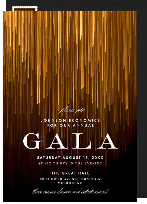 Shimmering gold lines make this design irresistibly elegant and stylish. It would be perfect for professional and formal events. This design is also available in silver. Spirit Wear Designs, Gold Graphic Design, Event Invitation Design, Festive Poster, Award Poster, Gala Invitation, Gala Ideas, Fundraising Gala, Gold Poster