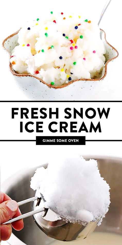 5-Minute (Real!) Snow Ice Cream -- easy to make with just 5 ingredients, including lots of fresh snow! Such a fun and easy winter treat for kids to make. | gimmesomeoven.com #icecream #winter #snowday #dessert #glutenfree #snow Snowcream Recipe, Homemade Ingredients, Snow Ice Cream, Snow Cream, Winter Treats, Gimme Some Oven, Winter Desserts, Snow Ice, Ice Cream Toppings