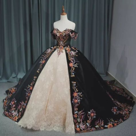 Gothic Quinceanera Dresses Embroidery Off Shoulder Floral Sweet 15 16 Ball Gowns | eBay Gothic Quinceanera, Mariachi Quinceanera Dress, Quinceanera Dresses Mexican, Princess Dress Fairytale, Mexican Quinceanera Dresses, Quinceanera Themes Dresses, Victorian Gown, Black Quinceanera Dresses, Quinceñera Dresses