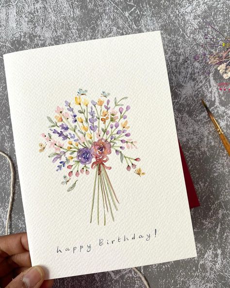 Have a lovely day! 😊 Simple colourful flowers for you for a beautiful Wednesday, very easy to paint! 💐💖 And the delicate flower… | Instagram Watercolour Bunch Of Flowers, Flower Bunch Painting, Simple Flower Bouquet Drawing, Watercolour Bouquet, Simple Abundance, Diy Watercolor Cards, Beautiful Wednesday, Snowdrop Flowers, Flower Birthday Card