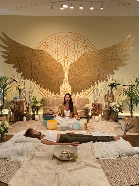 sound healing, mindfulness, meditation, shine sedona, community, healing, expansion, mind, body, spirit, shine sedona, arizona, angel wings, healing Healing Room Ideas, Sala Zen, Meditation Room Design, Yoga Room Design, Massage Room Decor, Spiritual Room, Reiki Room, Bar In Casa, Meditation Room Decor