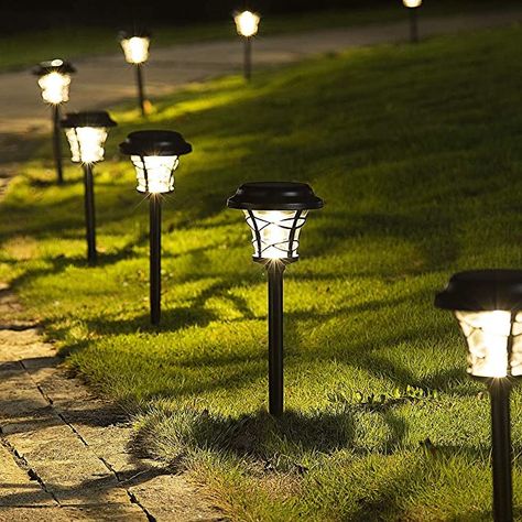 Solpex 6 Pack Solar Path Lights Outdoor, High Lumen Automatic Led for Patio, Yard Lawn and Garden(Stainless Finished, Warm White) - - AmazonSmile Path Lighting Ideas, Solar Powered Outdoor Lights, Solar Powered Garden Lights, Solar Path Lights, Solar Landscape Lighting, Pathway Landscaping, Solar Landscape, Pathway Lights, Solar Pathway Lights