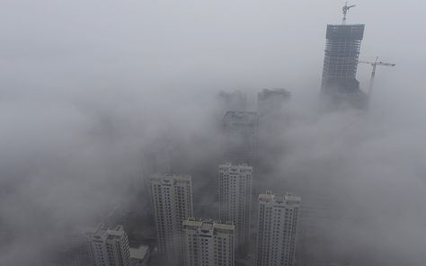 China smog air pollution--dear God, I grew up in Houston TX, but our dirty air never came close to this. Cooling Tower, Dirty Air, High Rise Building, Financial District, Tianjin, Air Pollution, Ningbo, Qingdao, Power Plant