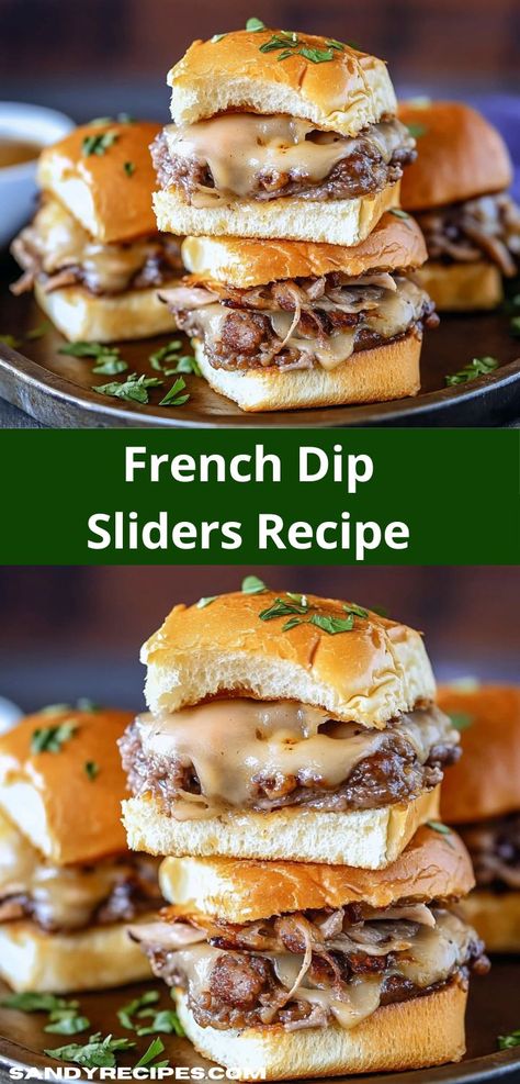 Craving dinner ideas for two? These French Dip Sliders are quick, delicious, and easy to prepare. Also perfect as one of the best dinner recipes for family. Leftover French Dip Meat, French Onion Soup Sliders, Spinach Dip Sliders, Yummy Homemade Dinners, Side For Sliders, Slider Dinner Recipes, Easy Dinner Recipes Sandwich, Game Night Food Ideas Easy Dinners, French Dip Appetizer