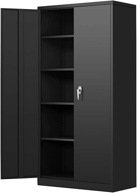 Amazon.com: Steel SnapIt Storage Cabinet 72" Locking Metal Storage Cabinet with 4 Adjustable Shelves,Black Metal Cabinet with 2 Doors and Lock for Office, Garage, Home (Black) : Home & Kitchen Metal Garage Cabinets, Metal Garage Storage Cabinets, Garage Storage Cabinet, Locking Storage Cabinet, Metal Storage Cabinet, Steel Storage Cabinets, Home Office Cabinets, Metal Garage, Steel Garage