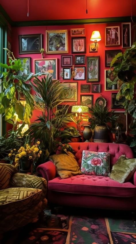 Vintage Maximalist Decor & Design Ideas Maximalism Office Decor, Wall Color Small Room, Moody Maximalist Apartment, Colorful Maximalist Interior Design, Maximalist Gallery Wall Ideas, Small Maximalist Apartment, Maximalism Gallery Wall, Aesthetic Vintage Room Ideas, Small Apartment Vintage